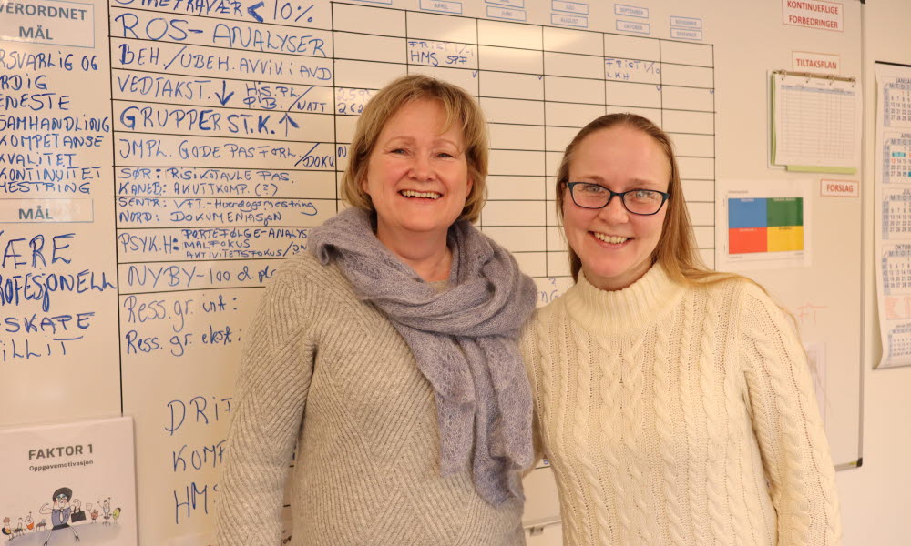 Sissel Fenes, enhetsleder i hjemmetjenesten og Rita Helme, rådgiver i koordinerende enhet, forteller at effektivitet og kostnadskutt er høyt prioritert i Harstad kommune. Derfor har arbeidet i Gode pasientforløp vært så viktig.